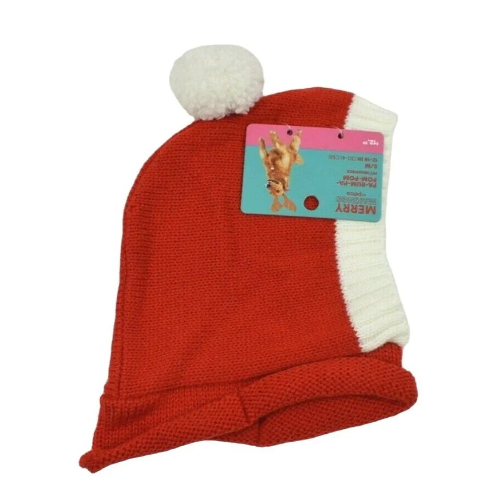 Merry Makings Pet S to M Pa-Rum-Pa-Pom-Pom Dog or Cat Red Santa Beanie New